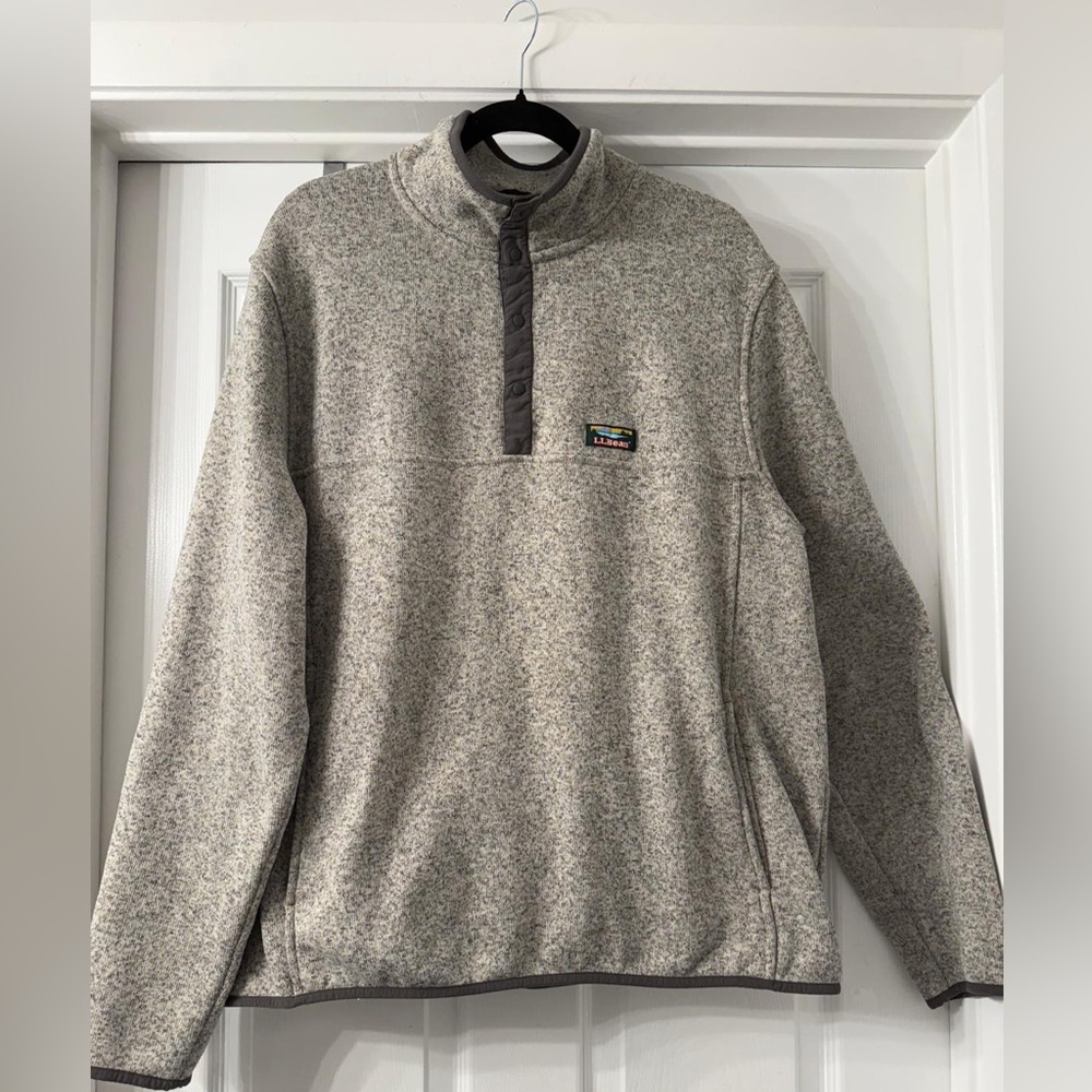 L.L.Bean Men's Sweater Fleece Pullover Snap T Gray Knit XL Item 298050‎
